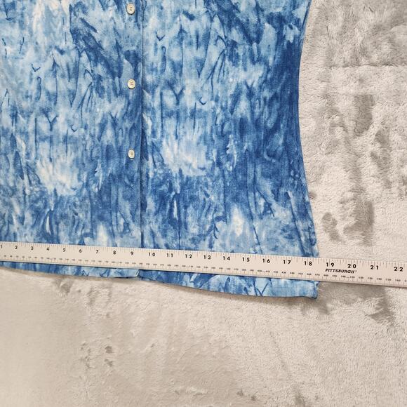 Vintage 70s Tucci Top Womens 7/8 Blue White Corduroy Dagger Collar Long Sleeves - Picture 10 of 13